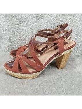 Nurture Shoes Womens Size 11 Brown Leather Heeled Espadrille Sandals *Read*